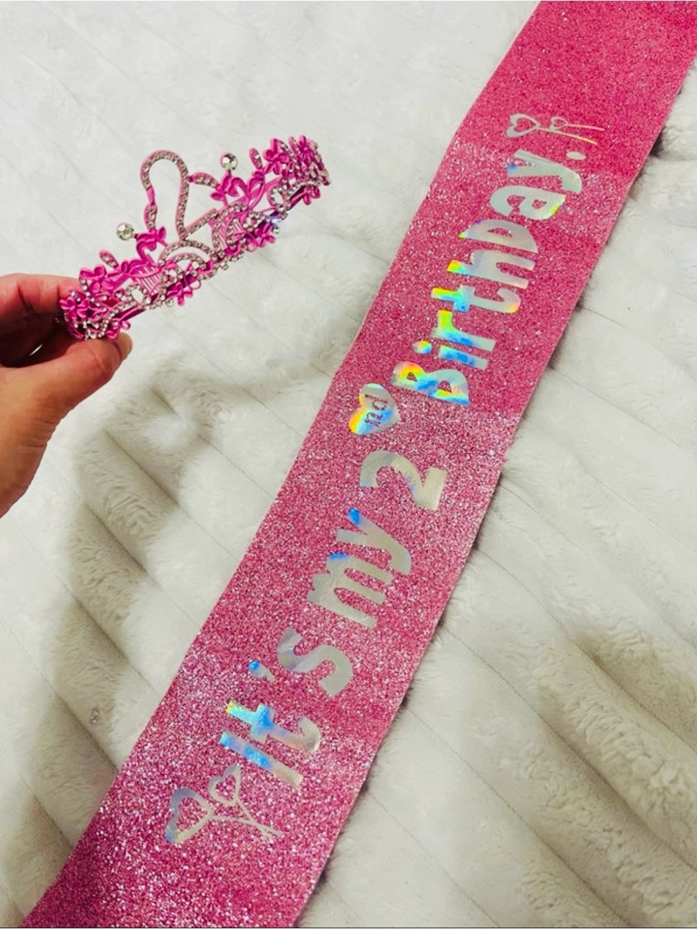 Amazon Pink Glitter Birthday Sash and Tiara Set 🫶